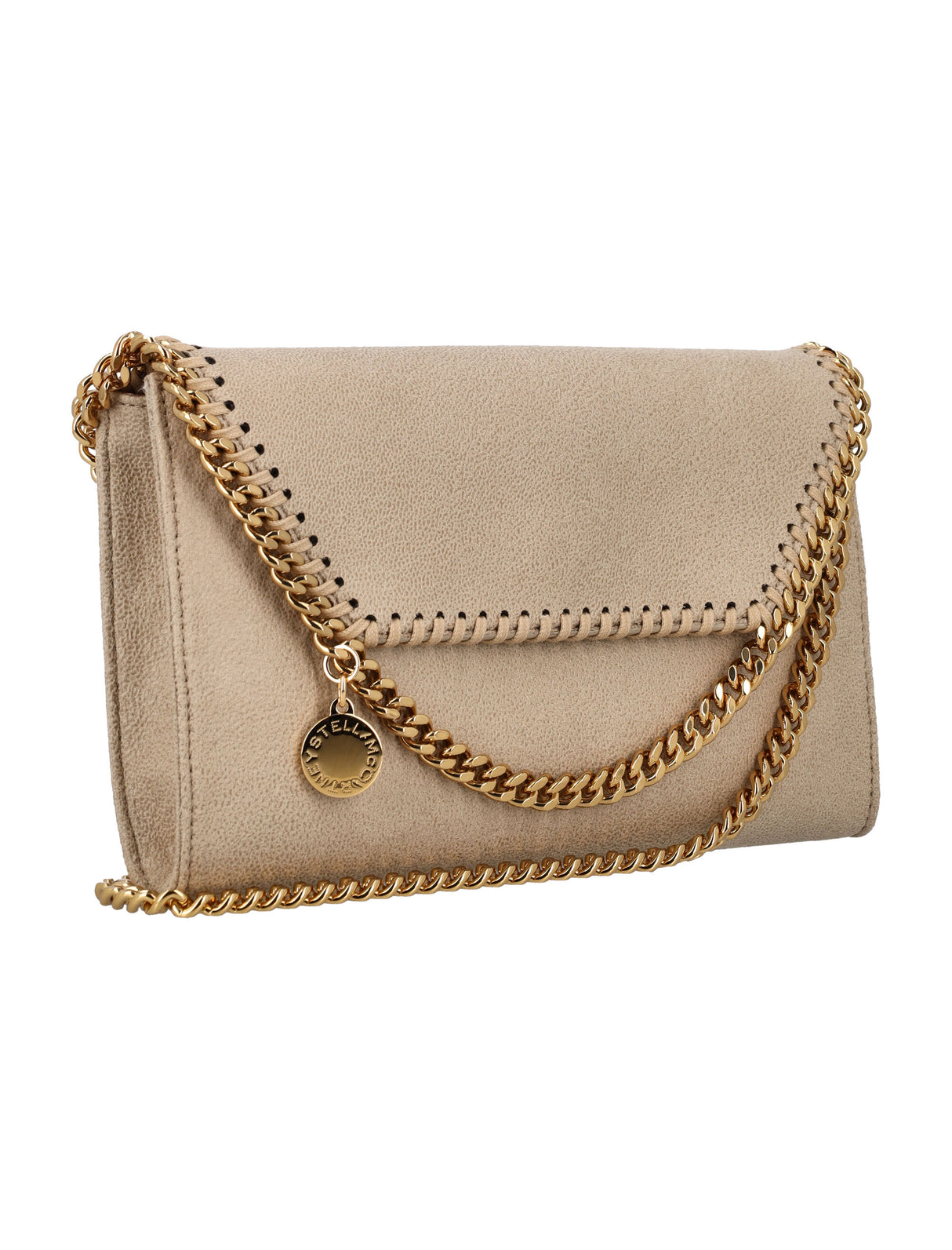 STELLA MCCARTNEY Butter Cream Mini Falabella Eco Shaggy Deer Crossbody Bag with Gold Chain - 13x21.5x3.5 cm