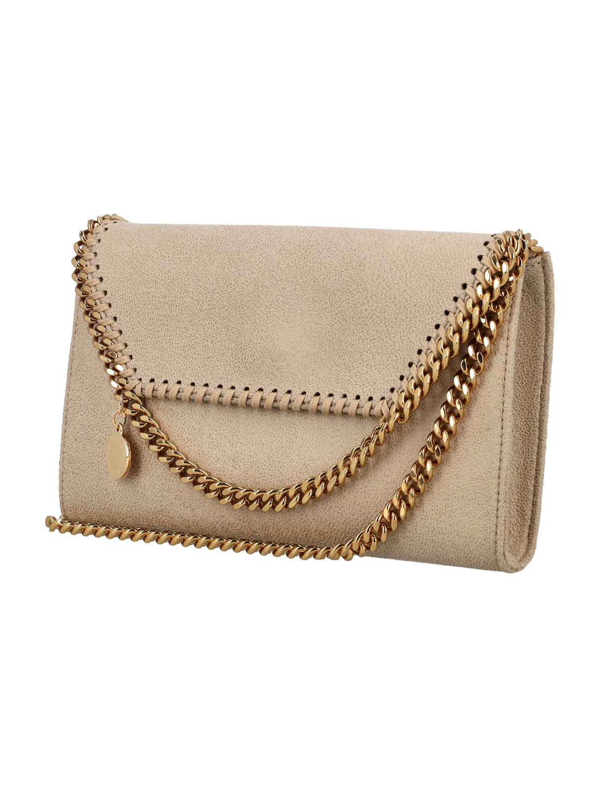 STELLA MCCARTNEY Butter Cream Mini Falabella Eco Shaggy Deer Crossbody Bag with Gold Chain - 13x21.5x3.5 cm