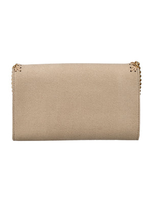 STELLA MCCARTNEY Butter Cream Mini Falabella Eco Shaggy Deer Crossbody Bag with Gold Chain - 13x21.5x3.5 cm