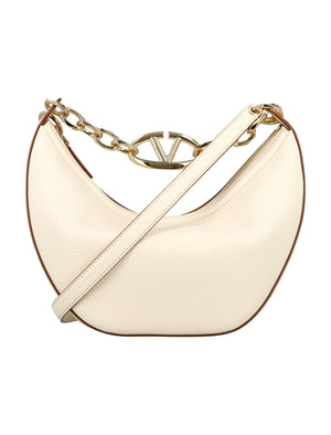 VALENTINO GARAVANI Elegant Mini Moon Hobo Handbag in Ivory Leather