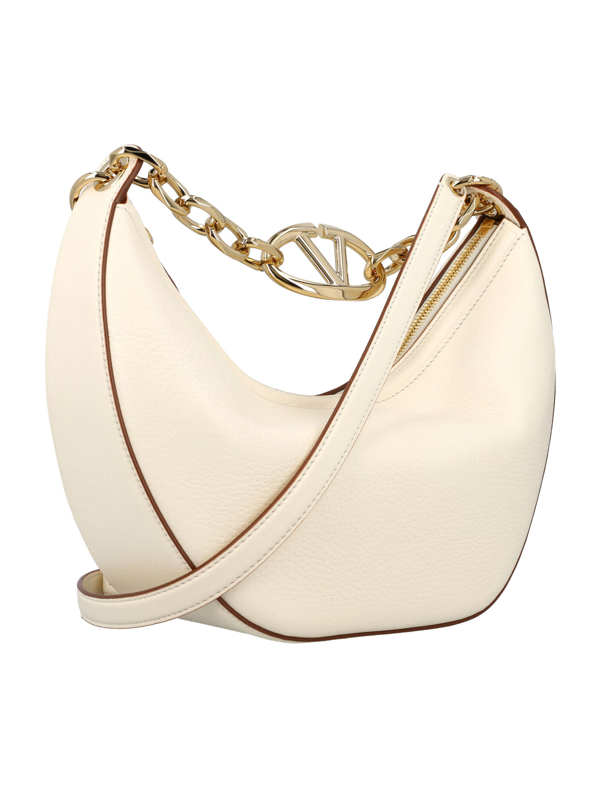 VALENTINO GARAVANI Elegant Mini Moon Hobo Handbag in Ivory Leather