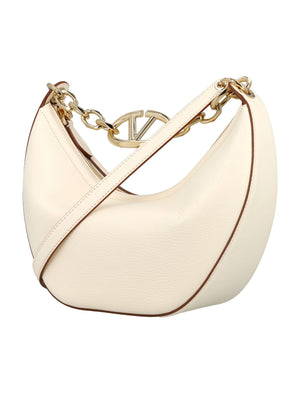 VALENTINO GARAVANI Elegant Mini Moon Hobo Handbag in Ivory Leather