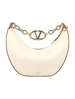 VALENTINO GARAVANI Elegant Mini Moon Hobo Handbag in Ivory Leather