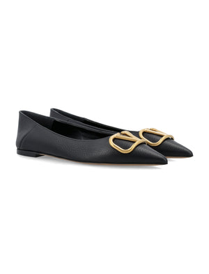 VALENTINO GARAVANI Signature VLOGO Leather Pointed Ballerinas