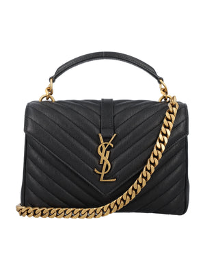 SAINT LAURENT Elegant Black Leather Mini College Handbag