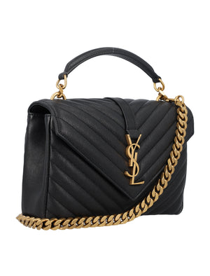 SAINT LAURENT Elegant Black Leather Mini College Handbag