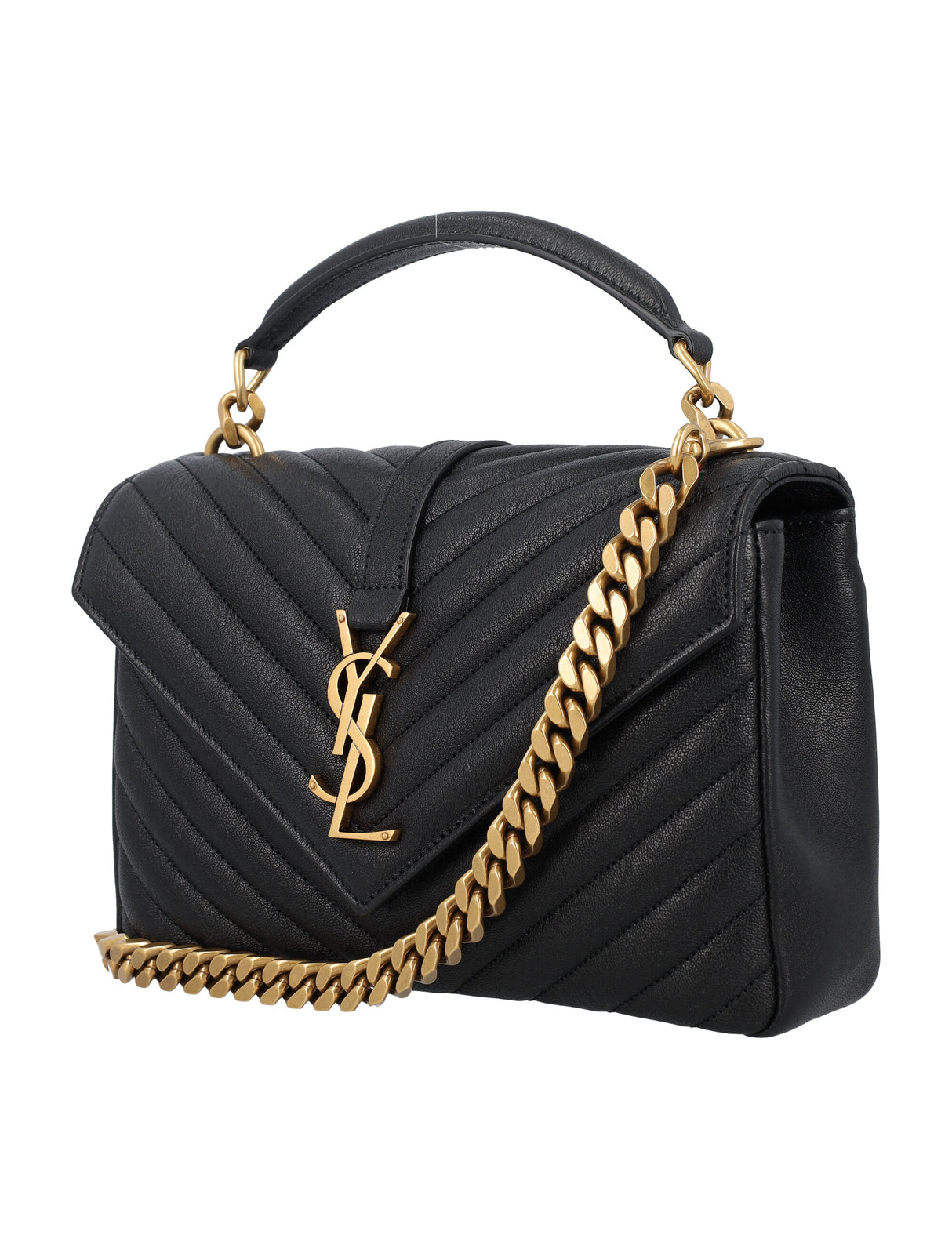 SAINT LAURENT Elegant Black Leather Mini College Handbag