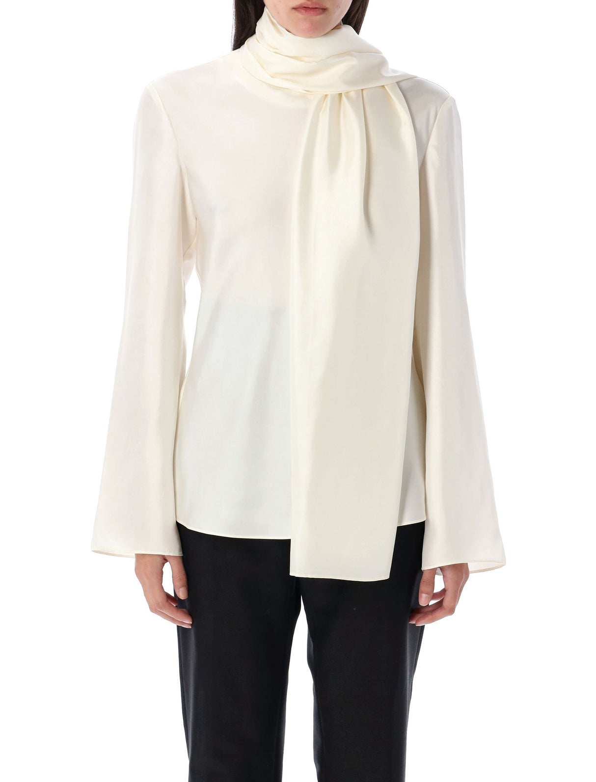 RÓHE Silk Foulard Style Top with Pleated Scarf - Size 36