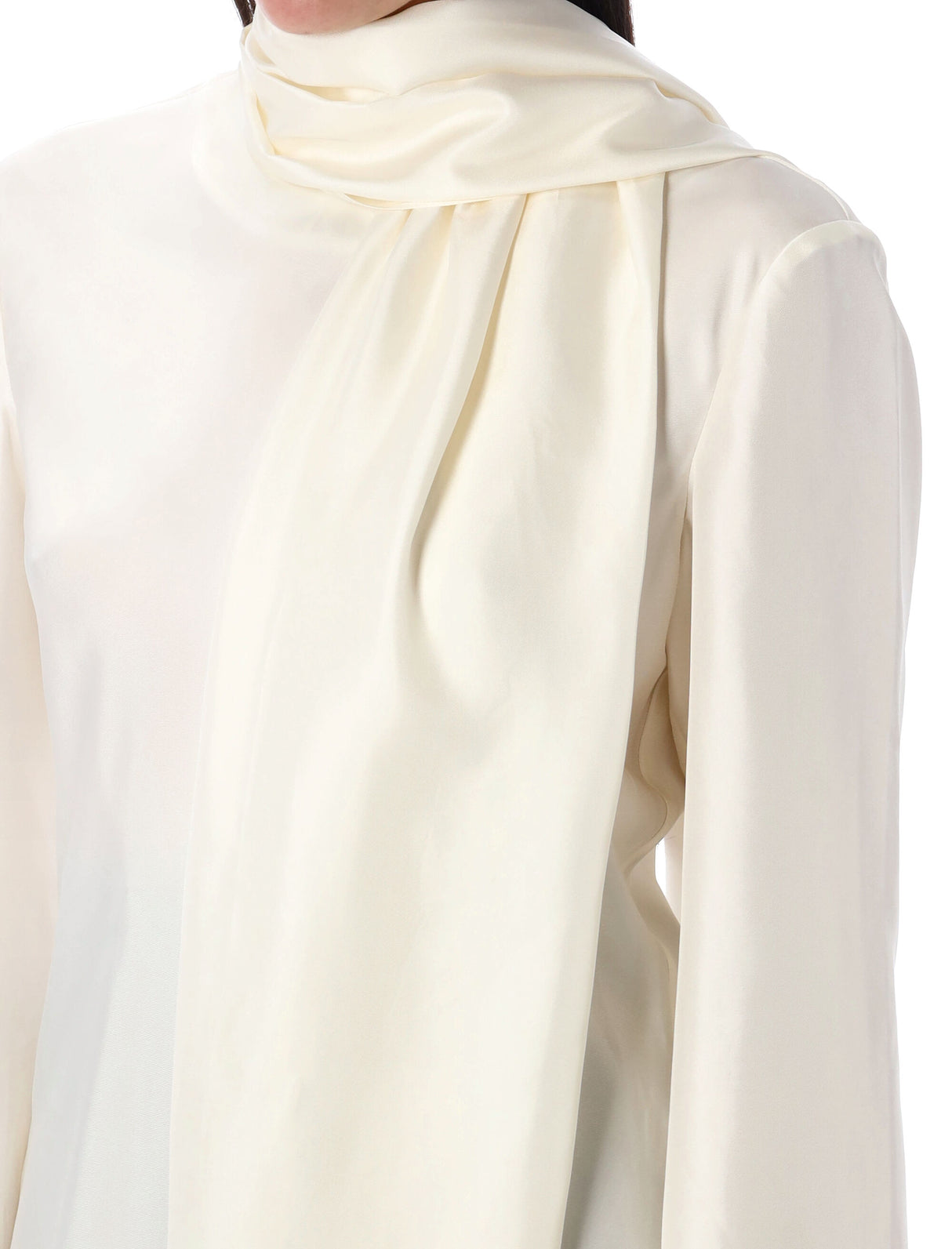 RÓHE Silk Foulard Style Top with Pleated Scarf - Size 36