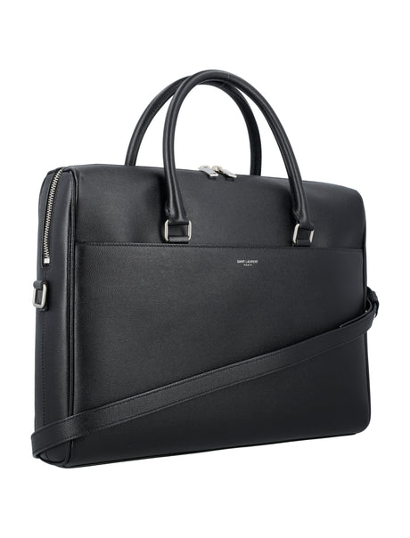 SAINT LAURENT Elegant Grain Leather Duffle Briefcase - 28cm x 37cm x 8cm