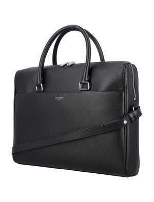 SAINT LAURENT Elegant Grain Leather Duffle Briefcase - 28cm x 37cm x 8cm