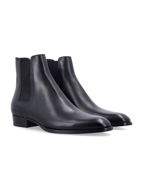 SAINT LAURENT Elegant Men's Leather Chelsea Boots