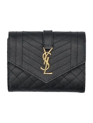 SAINT LAURENT Elegant Chevron Quilted Mini Wallet with Iconic YSL Monogram - 10.5cm x 13cm x 3cm