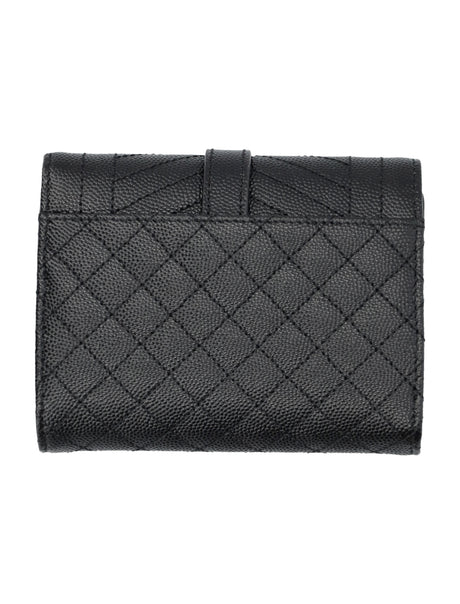 SAINT LAURENT Elegant Chevron Quilted Mini Wallet with Iconic YSL Monogram - 10.5cm x 13cm x 3cm