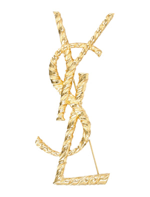 SAINT LAURENT Twisted Stripe Texture Brass Brooch for Women