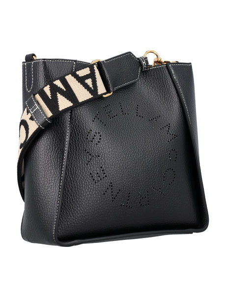 STELLA MCCARTNEY Mini Eco-Leather Crossbody Bag with Perforated Logo and Magnetic Snap Closure, Black - 23x23x8cm