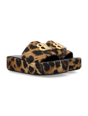 BALENCIAGA Leopard Print Metallic Signature Slide Sandals