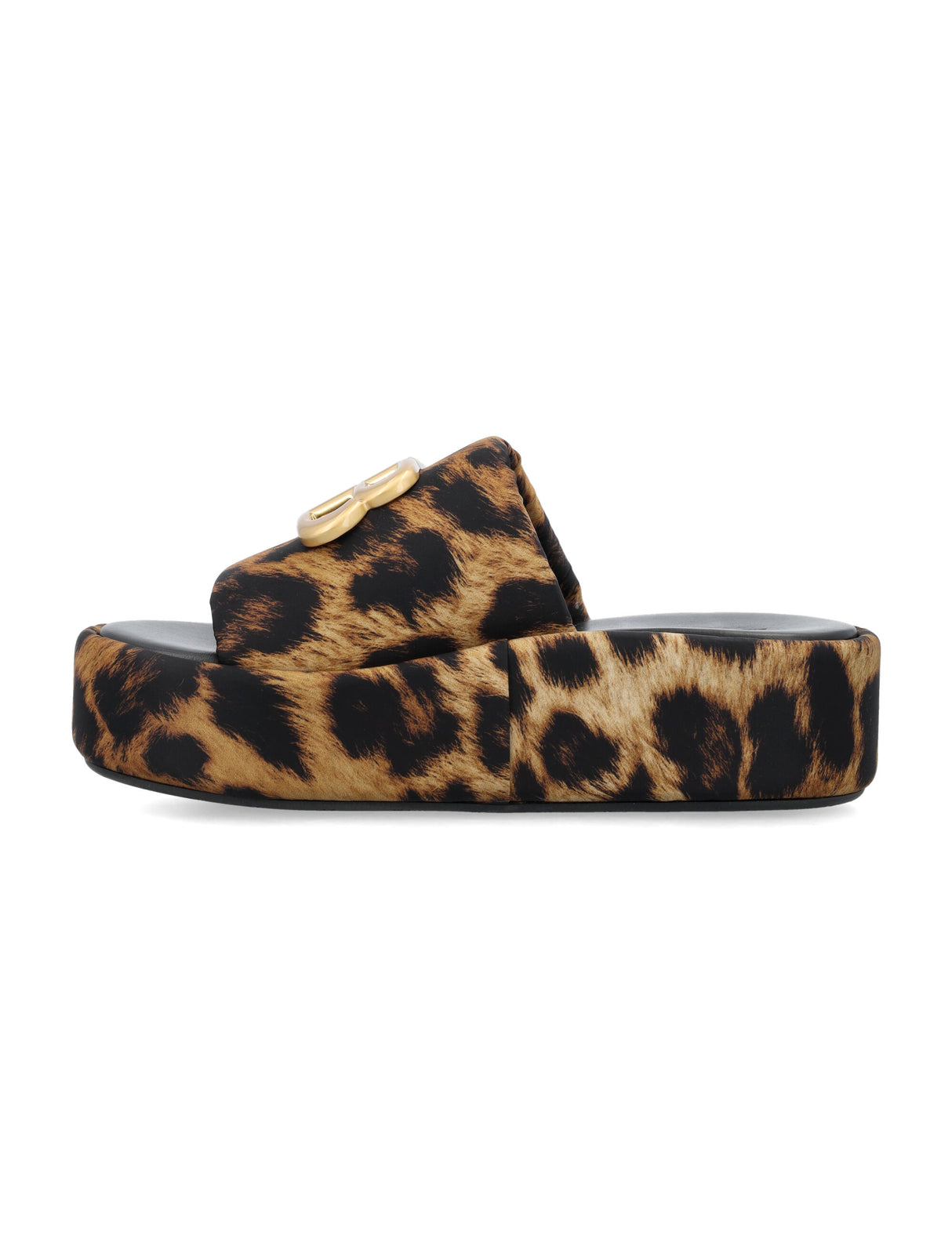 BALENCIAGA Leopard Print Metallic Signature Slide Sandals