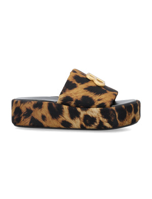 BALENCIAGA Leopard Print Metallic Signature Slide Sandals