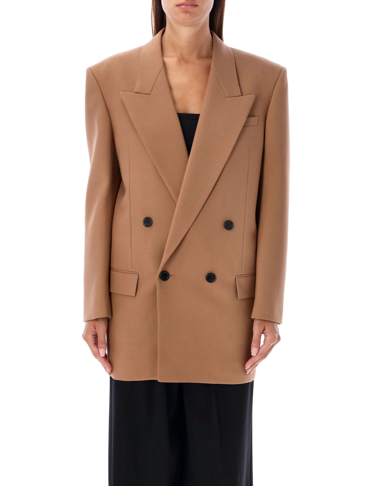 SAINT LAURENT Elegant Praline Beige Wool Blazer