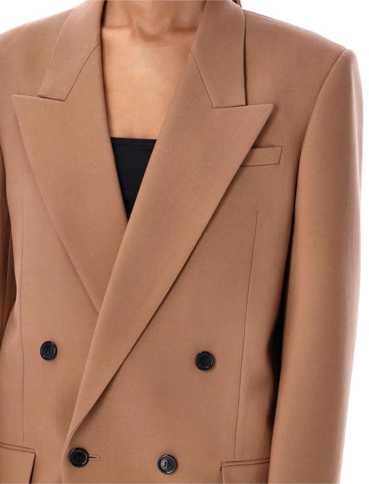 SAINT LAURENT Elegant Praline Beige Wool Blazer