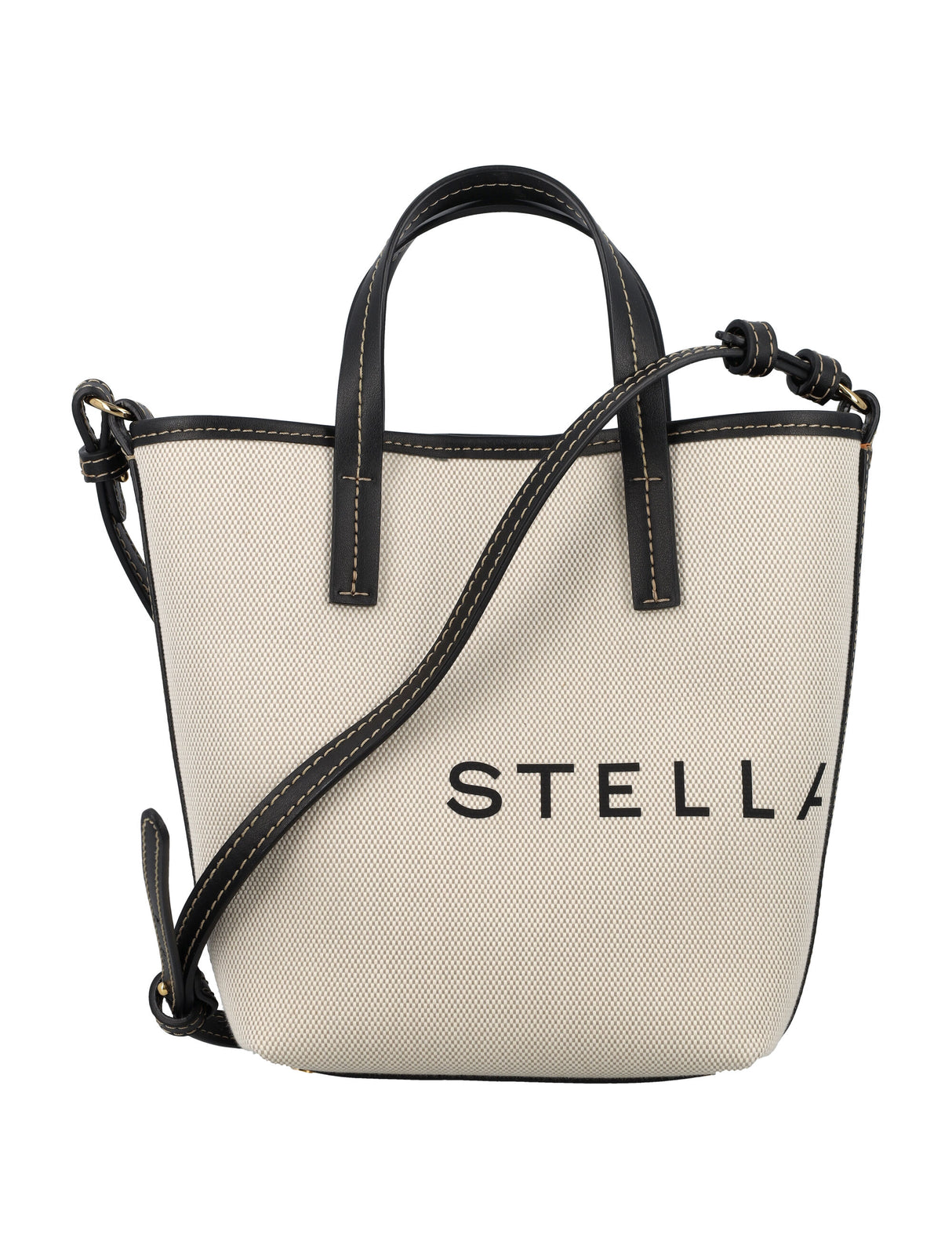 STELLA MCCARTNEY Eco Chic Mini Bucket Bag in Salt and Pepper Canvas 20x17x10cm