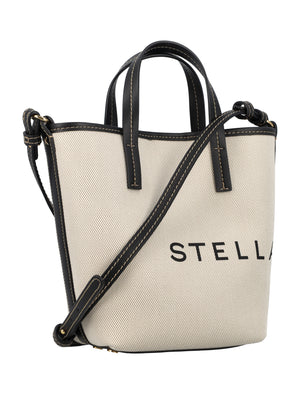 STELLA MCCARTNEY Eco Chic Mini Bucket Bag in Salt and Pepper Canvas 20x17x10cm