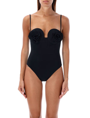 MAGDA BUTRYM Elegant High-Leg One-Piece Swimsuit with Floral Accents