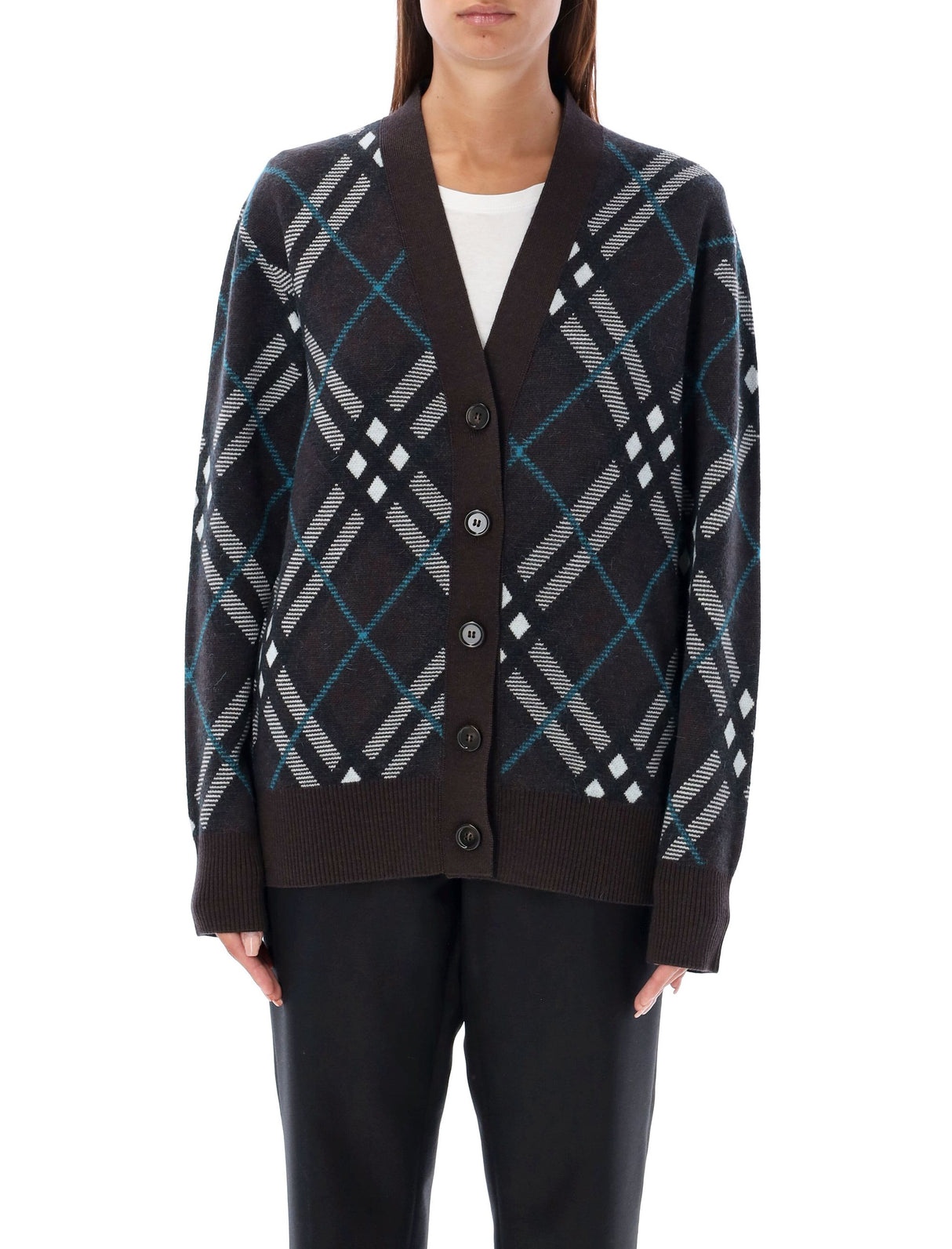 BURBERRY Checkered Design Oversized Cardigan for Women - Size S