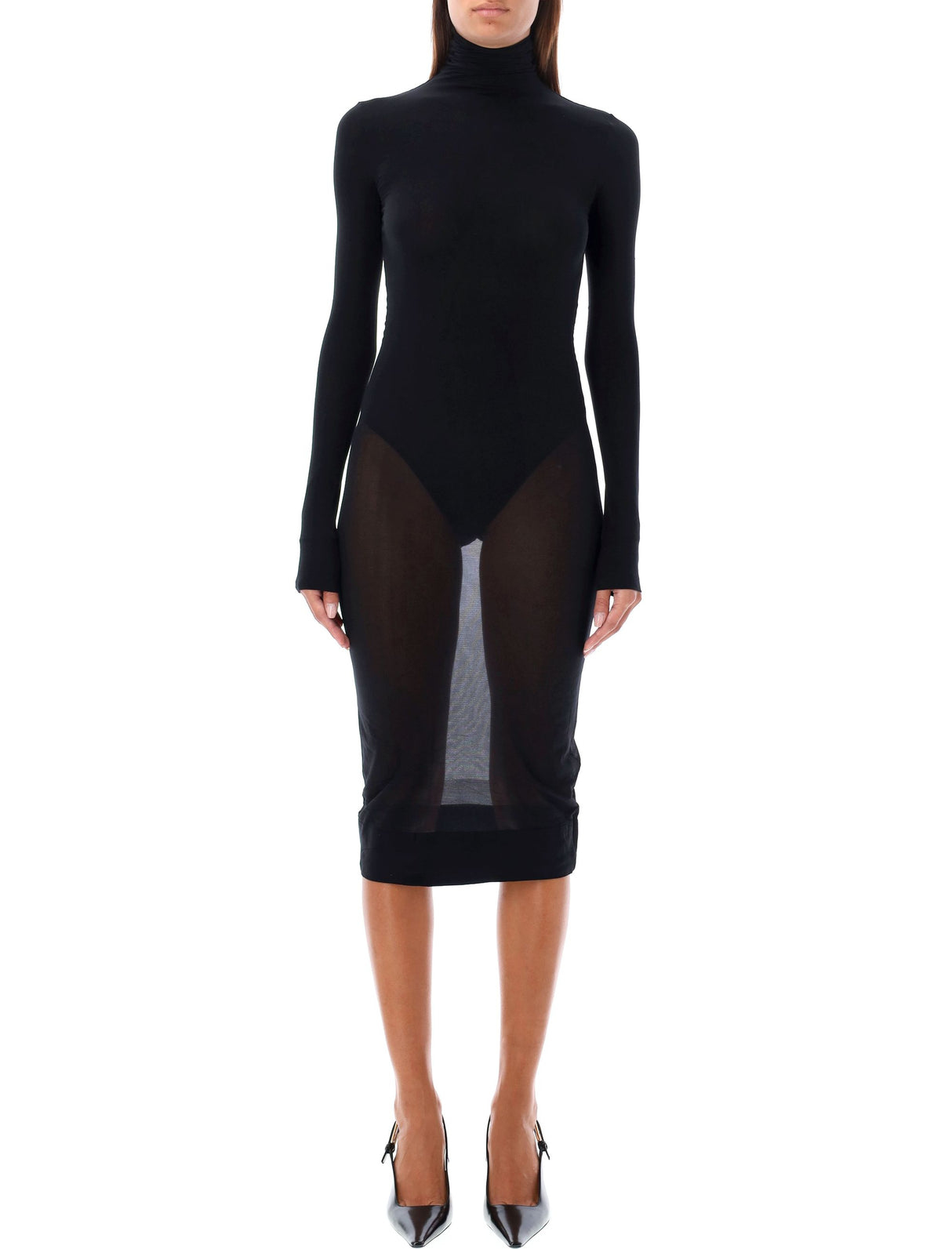 SAINT LAURENT Sheer Tube Stretch Midi Dress with Bodysuit - Size S