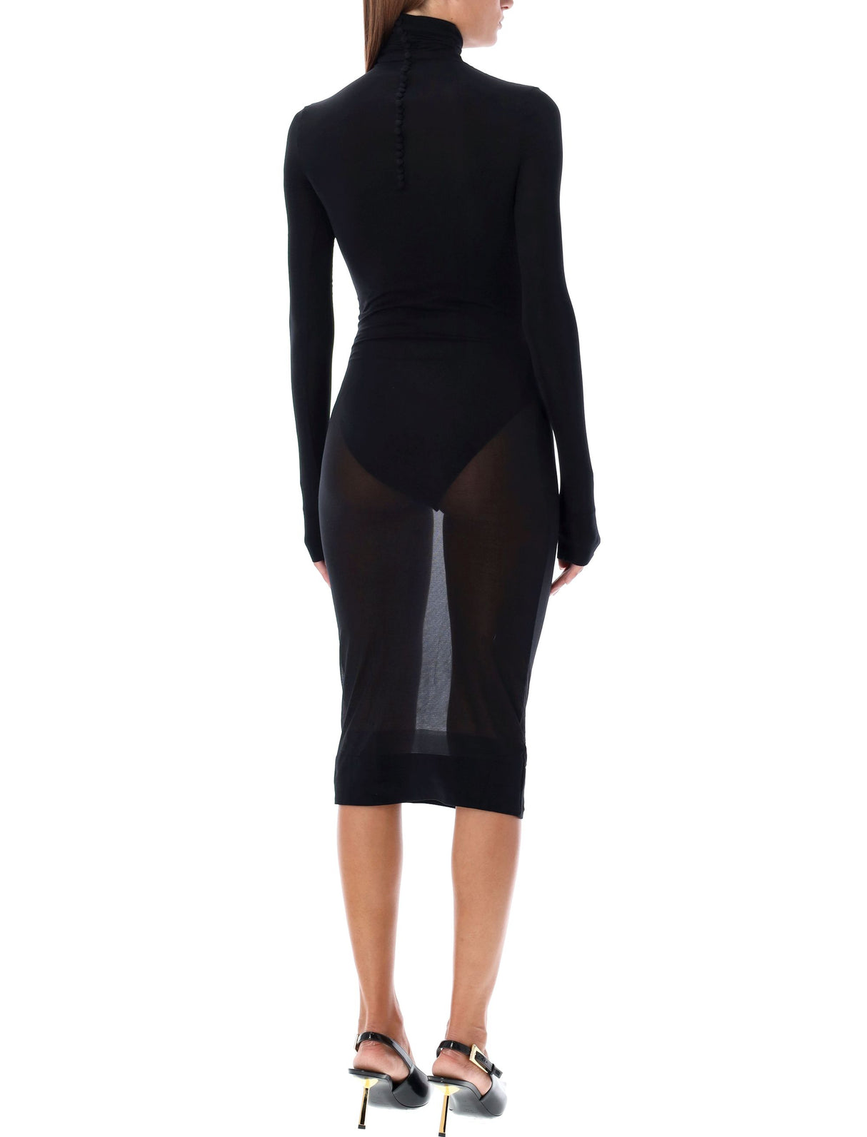 SAINT LAURENT Sheer Tube Stretch Midi Dress with Bodysuit - Size S