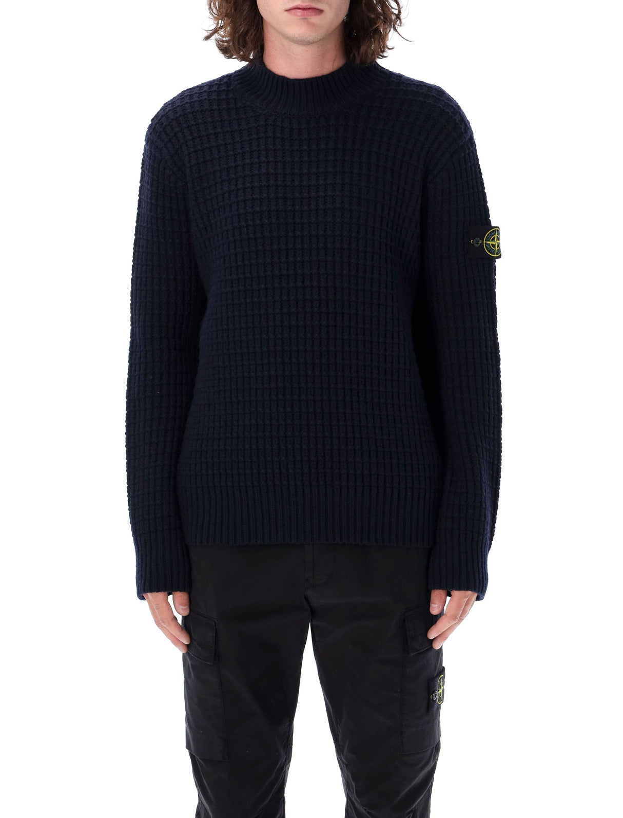 STONE ISLAND Classic Navy Crew Neck Wool Sweater