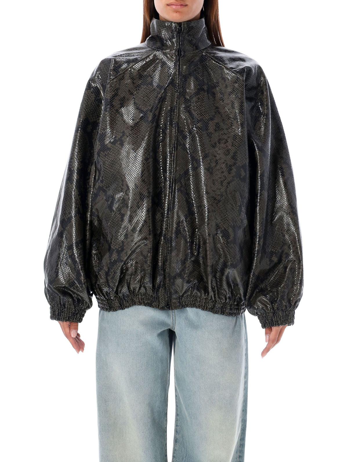 BALENCIAGA Oversized Python-Effect Leather Jacket - Size 36