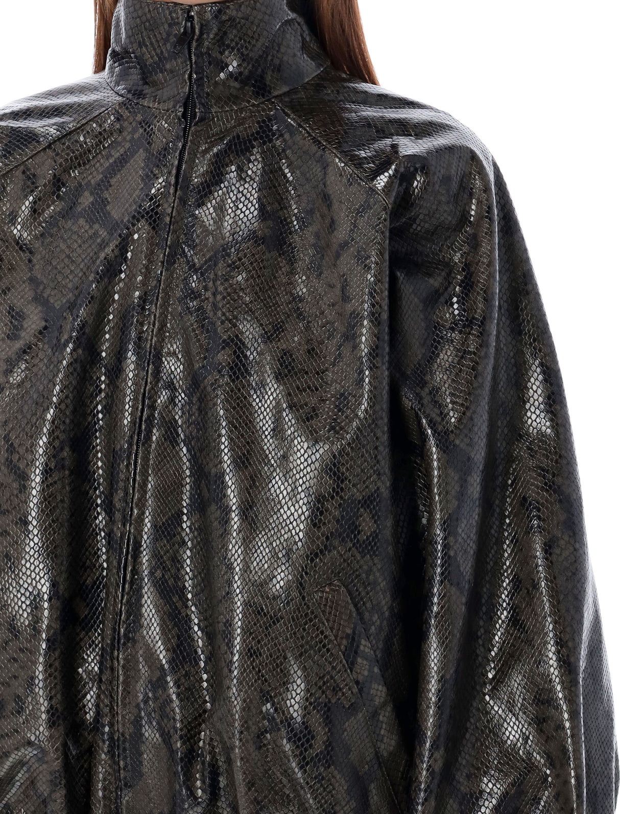 BALENCIAGA Oversized Python-Effect Leather Jacket - Size 36