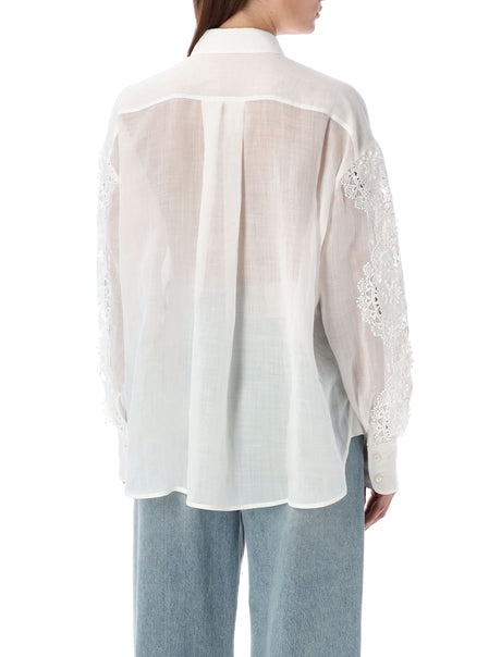 ZIMMERMANN Ivory Sheer Lace Floral Shirt