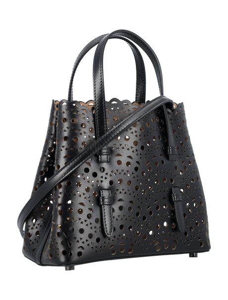 ALAIA Elegant Mini 20 Leather Tote with Vienne Lace Detailing