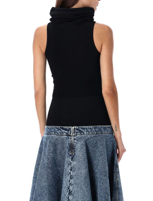 ALAIA Sleek and Edgy Black Hooded Crop Top for Women