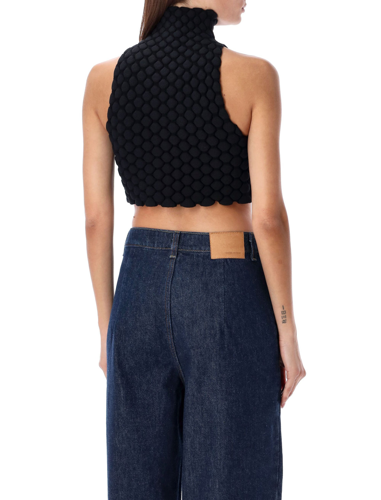 ALAIA Sleek Cropped High-Neck Crochet Top