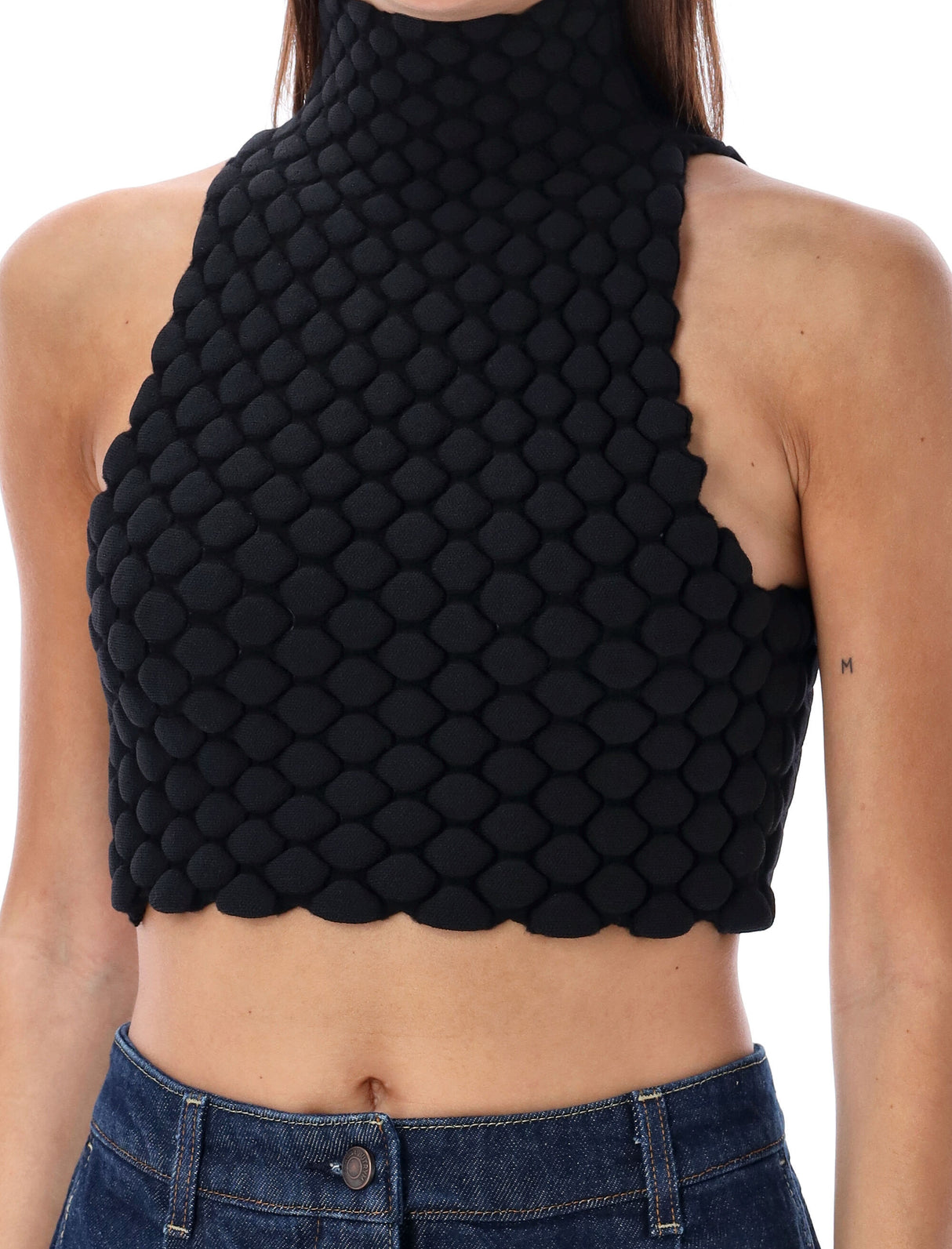 ALAIA Sleek Cropped High-Neck Crochet Top