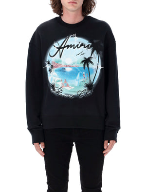 AMIRI Artistic Airbrush Graphic Crewneck Sweatshirt with Rhinestone Details