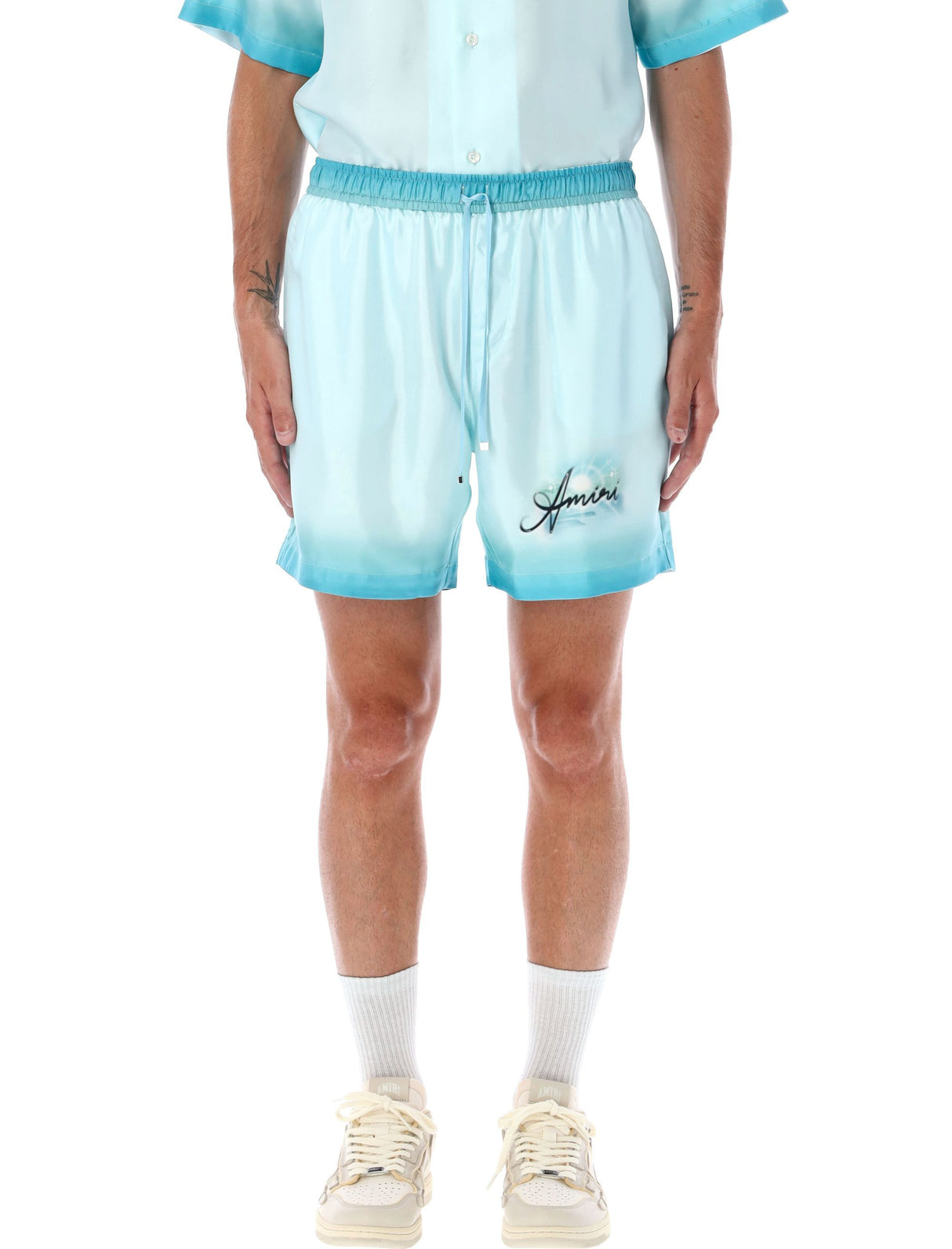 AMIRI Resort Club Cerulean Silk Shorts