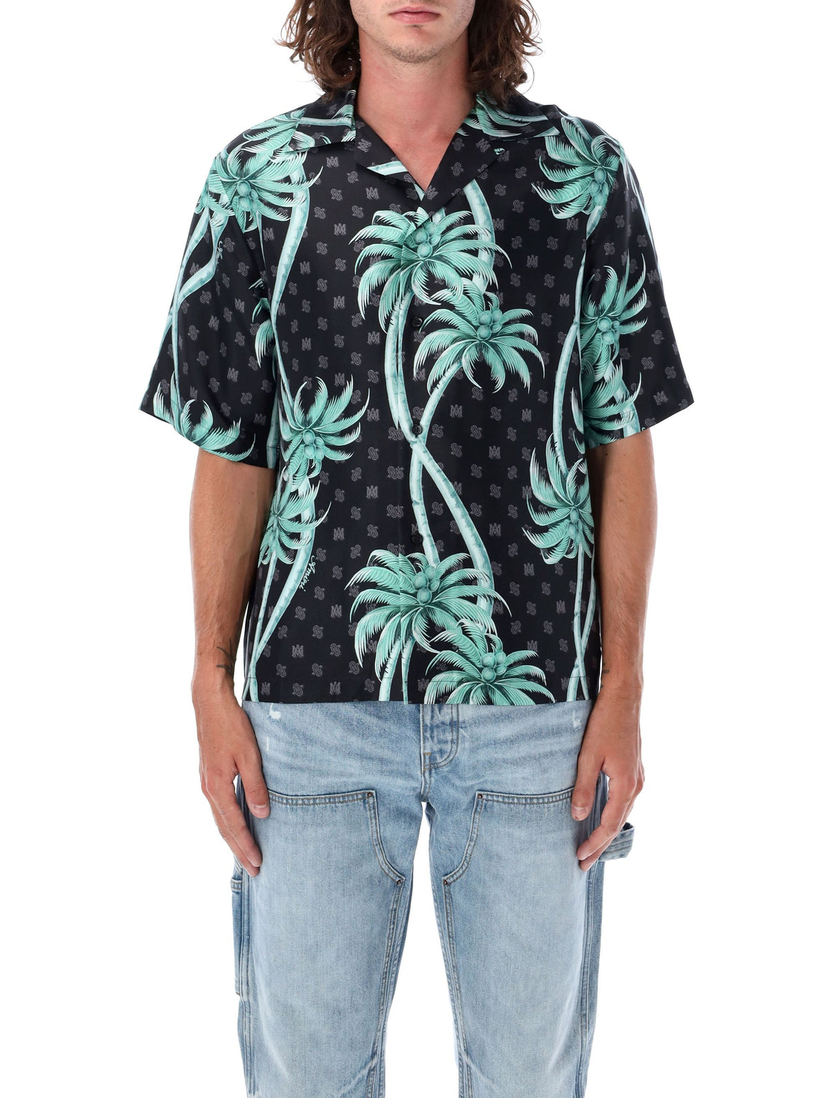 AMIRI Tropical Palm Tree Silk Bowling Shirt