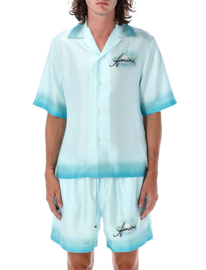 AMIRI Luxury Cerulean Silk Resort Bowling Shirt