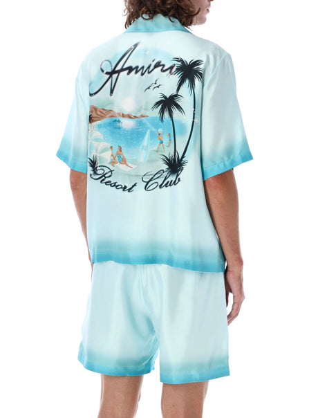 AMIRI Luxury Cerulean Silk Resort Bowling Shirt