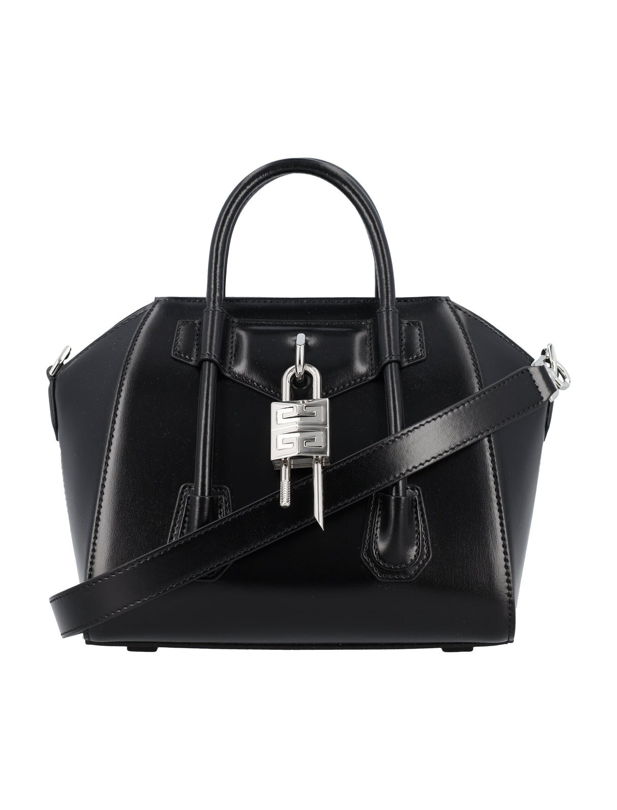 GIVENCHY Elegant Mini Lock Handbag - Black Calf Leather