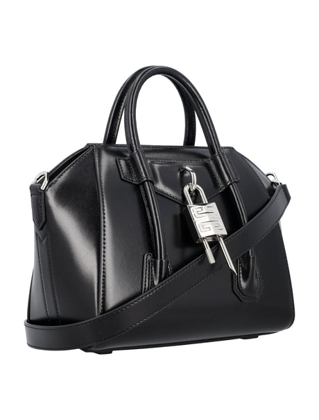 GIVENCHY Elegant Mini Lock Handbag - Black Calf Leather