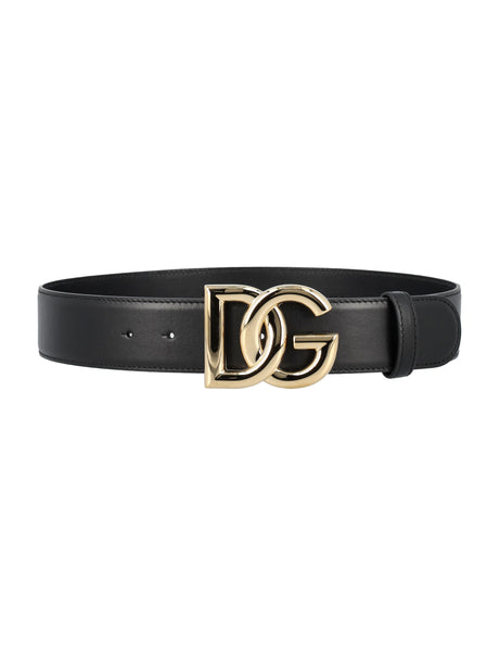 DOLCE & GABBANA Elegant Calfskin 4cm Belt with Gold-Plated DG Buckle