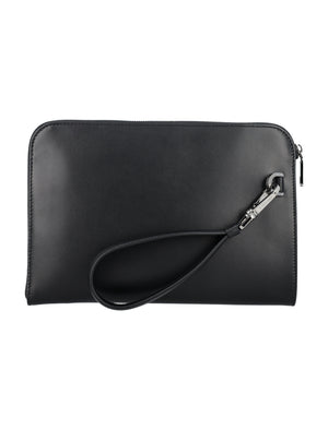 DOLCE & GABBANA Sleek Logo Plaque Leather Pouch Handbag - 17.5x3x27 cm