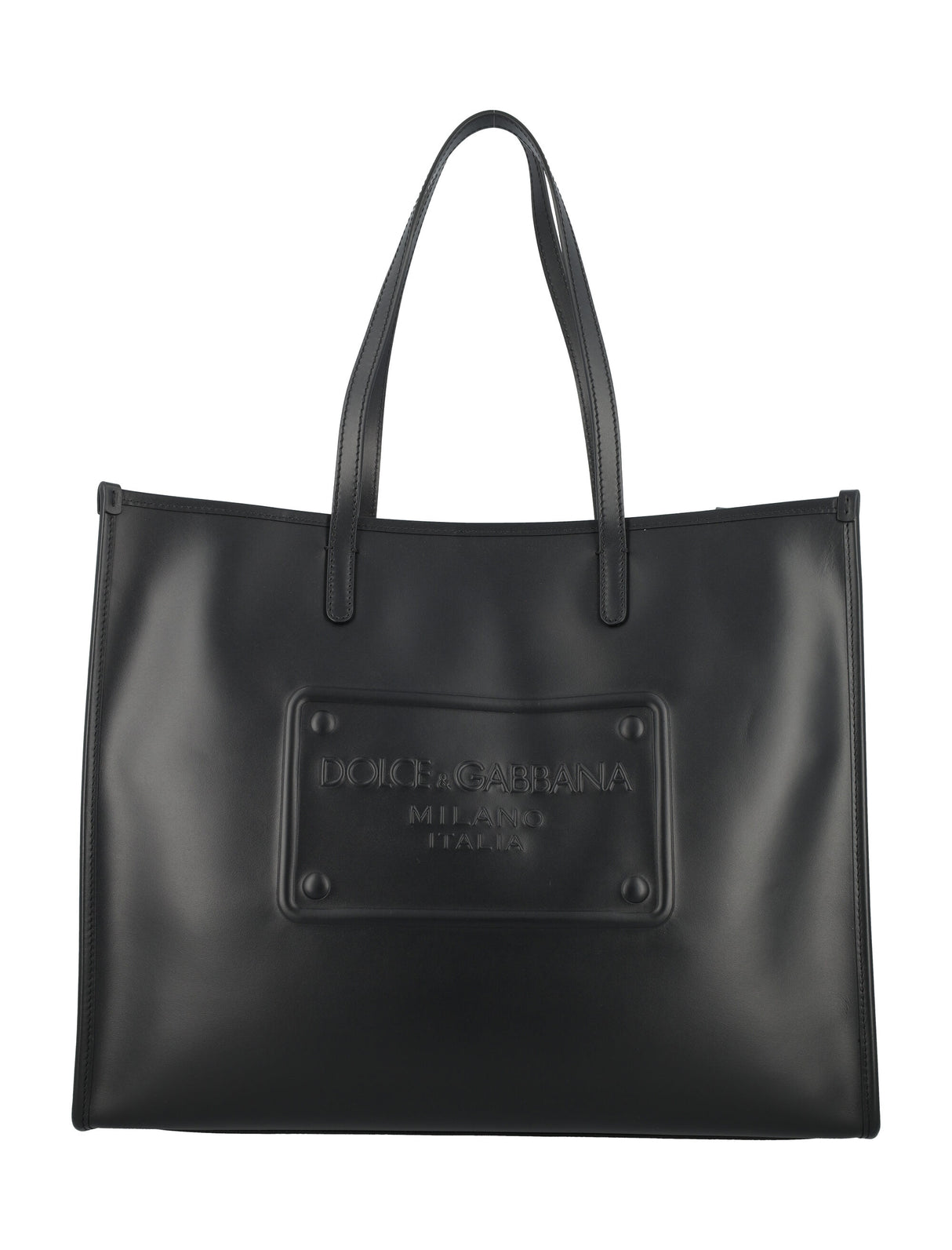 DOLCE & GABBANA Men's Calfskin Shopper with Embossed Logo - Black