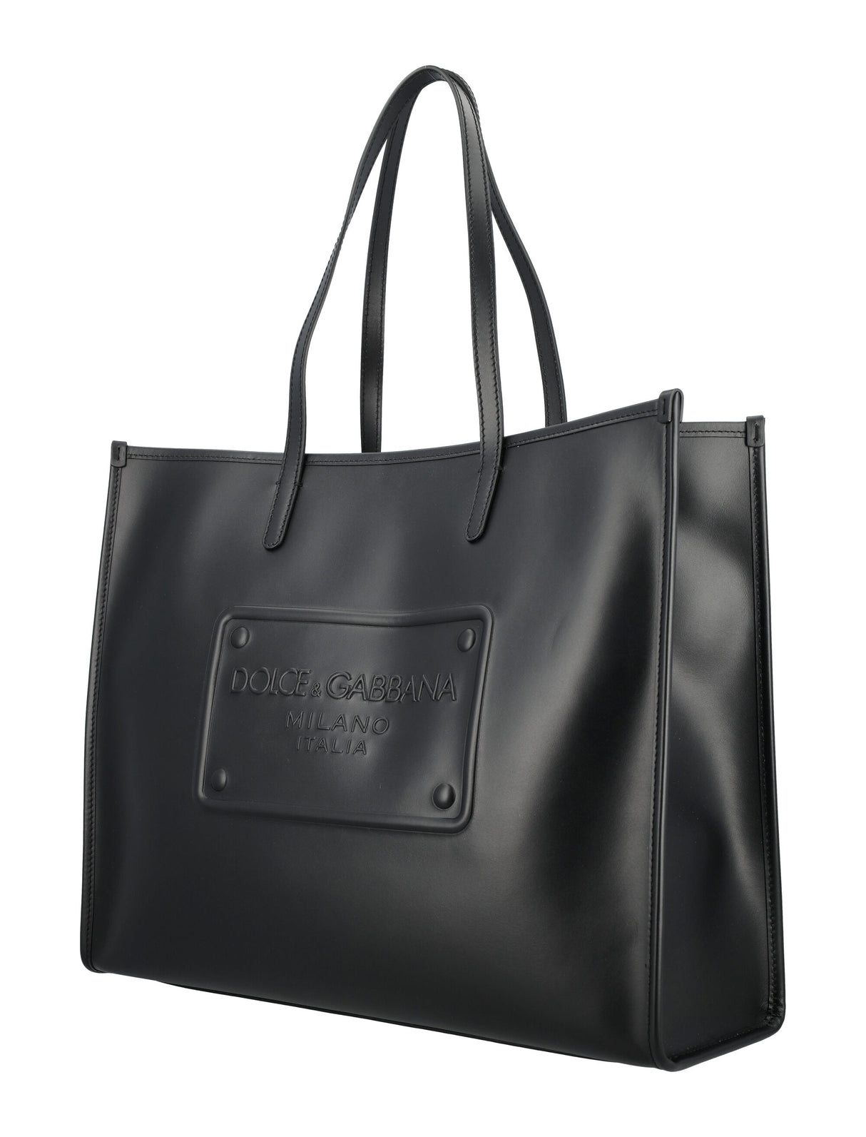 DOLCE & GABBANA Men's Calfskin Shopper with Embossed Logo - Black